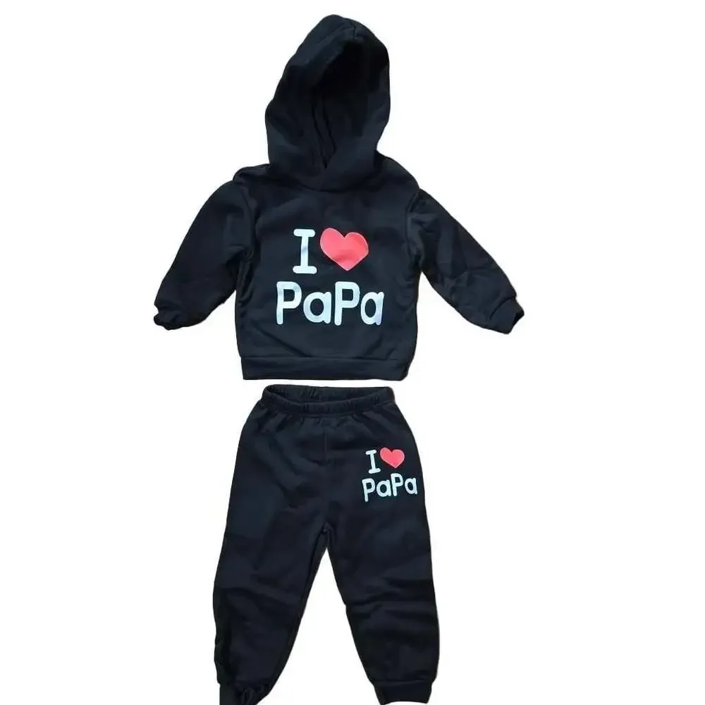 I Love PaPa Toddler 2-Piece Hoodie and Sweatpants Tracksuit Set (Black, 2-3Y)